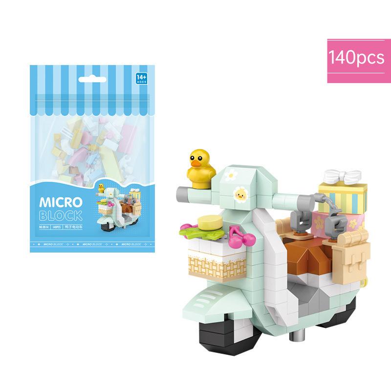 NEW Cute Electric Vehicles Bicycle Motorcycle Little Yellow Duck Bear Building Blocks Kit Girls Bricks Model Kids Toy Children