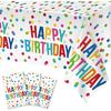 3pcs Birthday Tablecloth, Happy Birthday Decorations Set, Colorful Rainbow Dots Design with Happy Birthday Tablecloth. Waterproof Plastic Table