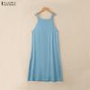 ZANZEA Women Casual Sqaure Collar Loose Sleeveless Straps Dress
