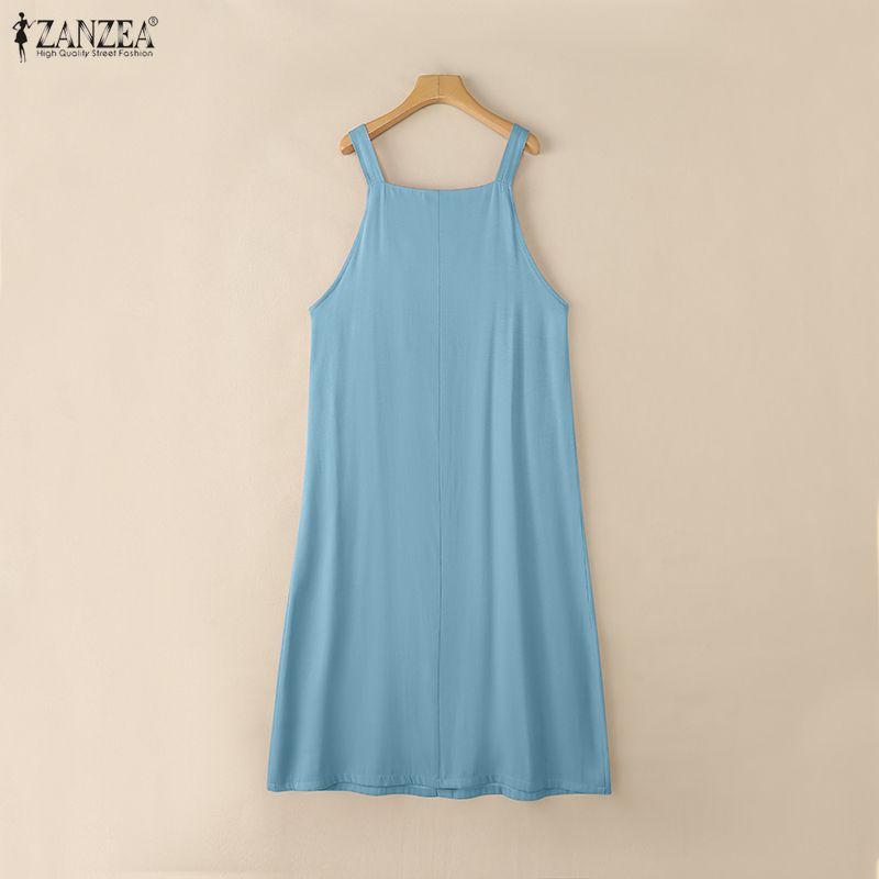 ZANZEA Women Casual Sqaure Collar Loose Sleeveless Straps Dress