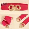 Wide Elastic Waist Belt 75cm Women's Belt, Stretch Fashionable with Slimming for Daily Commute Geometric Metal Buckle, Dress Corset Accessory