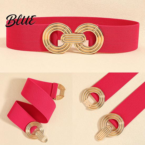 Wide Elastic Waist Belt 75cm Women's Belt, Stretch Fashionable with Slimming for Daily Commute Geometric Metal Buckle, Dress Corset Accessory