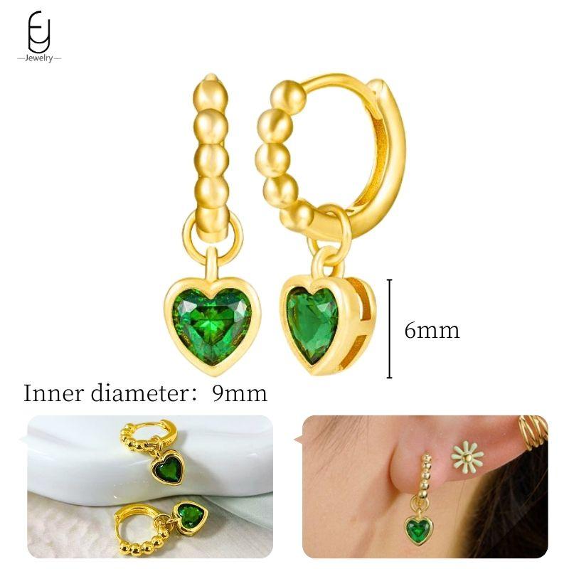 925 Silbernadel Grüne Zirkon Gold Ohrringe Herz Creolen für Damen Zarte Steckerohrringe Luxuriöser Schmuck Geschenke
