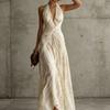 2026 French Vacation Style Halter Neck Pleated Long Dress Elegant Slim Fit Party Women
