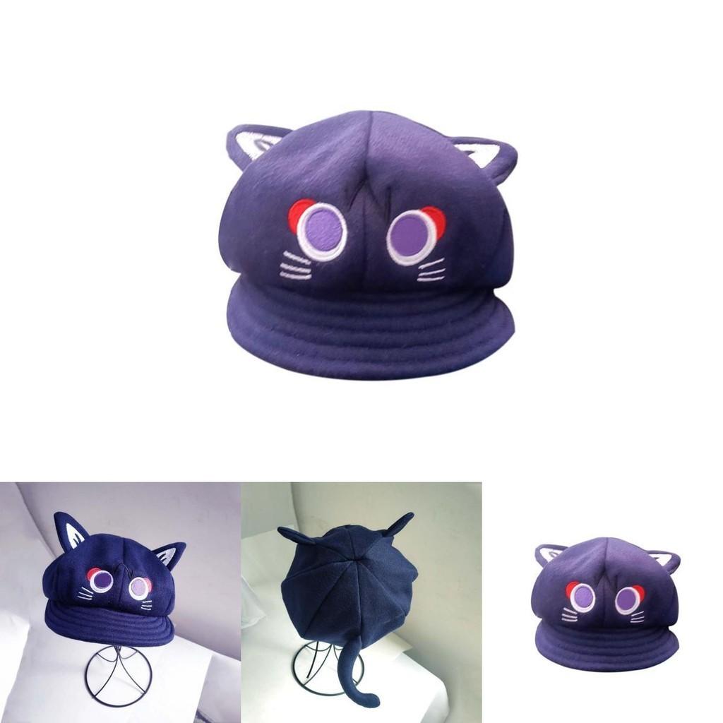 Cute Purple Cat Ear Beret Hat For Women All Seasons Warm Polyester Cotton Material