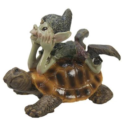 [R7059] - Resin Figurine 'Pixie and Turtle' - 85 Mm