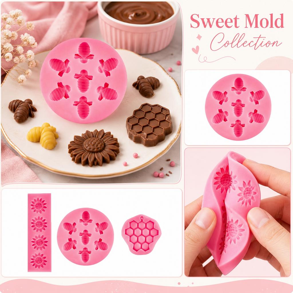 3pc Silicone Mold Set for Cake Baking Soap Making Honeycomb Bee Sunflower Design Flexible Nonstick Molds for Crafting and Baking