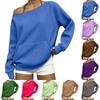 Women's Fashion Casual Off-Shoulder Long Sleeve Knit Sweatshirt with Pockets