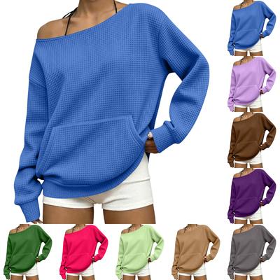 Damenmode Lässiger Off-Shoulder Strickpullover mit langen Ärmeln und Taschen