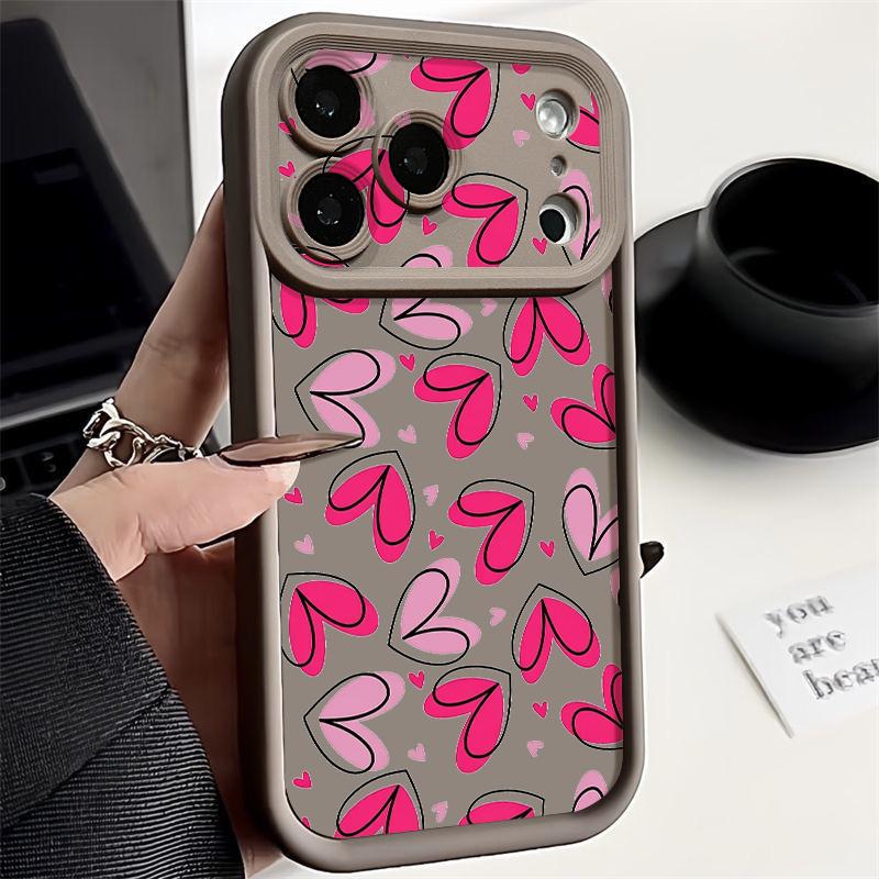 For iPhone 17 Pro Max Case Hand drawn heart-shaped pattern Shockproof Bumper Soft Silicone Cover For iPhone 16 15 14 13 Pro 12 11 16E Air