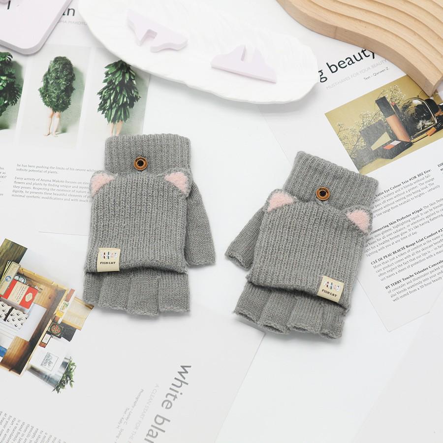 Zimní bezprsté rukavice s odklápěcím vrškem v korejském stylu - Unisex, kreslený design, kompatibilní s dotykovou obrazovkou, ideální pro psaní a ťukání