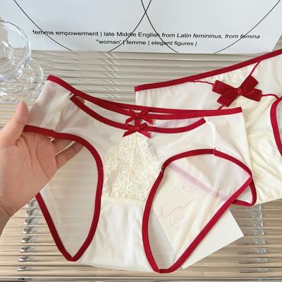 Sexy Rote Damenunterwäsche mit niedrig sitzendem Höschen, Hohl, Dünnes Design, Baumwollzwickel, Damen Dreieckhöschen