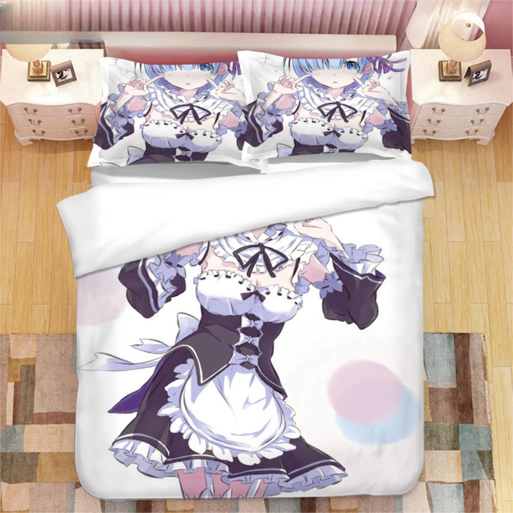 Japanese Anime Kawaii Ram Rem 3D Printed Bedding Set Duvet Covers Pillowcases Comforter Bedding Set Bedclothes Duvet Cover