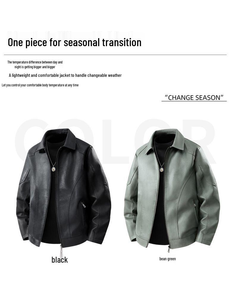 Men's Slim Fit Leather Jacket - Autumn/Winter Casual Lapel Coat with Plus Velvet and Thick Lining