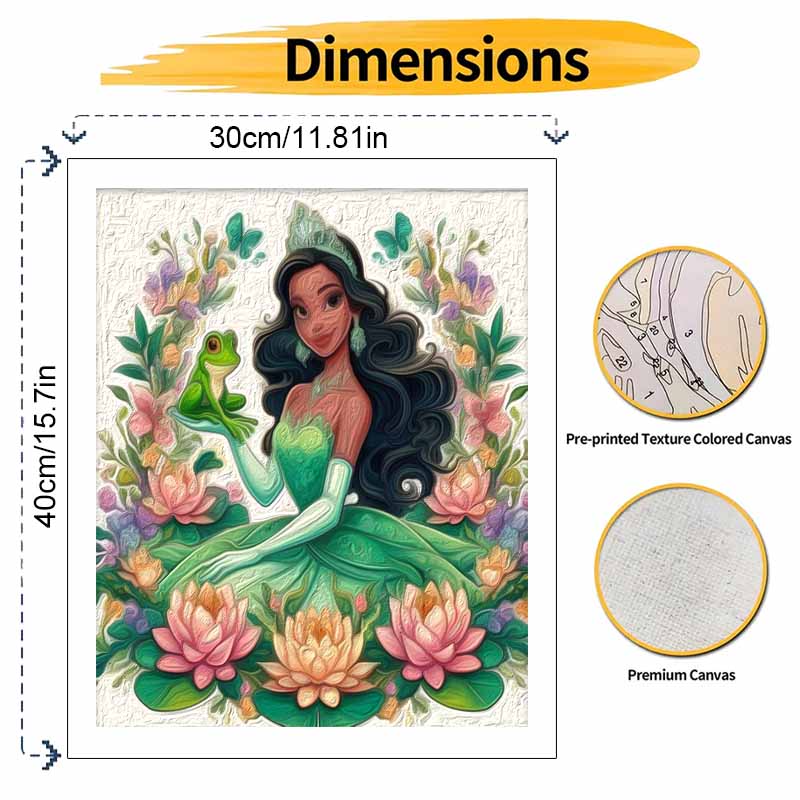 Disney Princess Tiana Frog Oil Paint Art Painting Kit Home Wall Decor Handmade Gift for Room Decor DIY Canvas Craft Set Painting Art