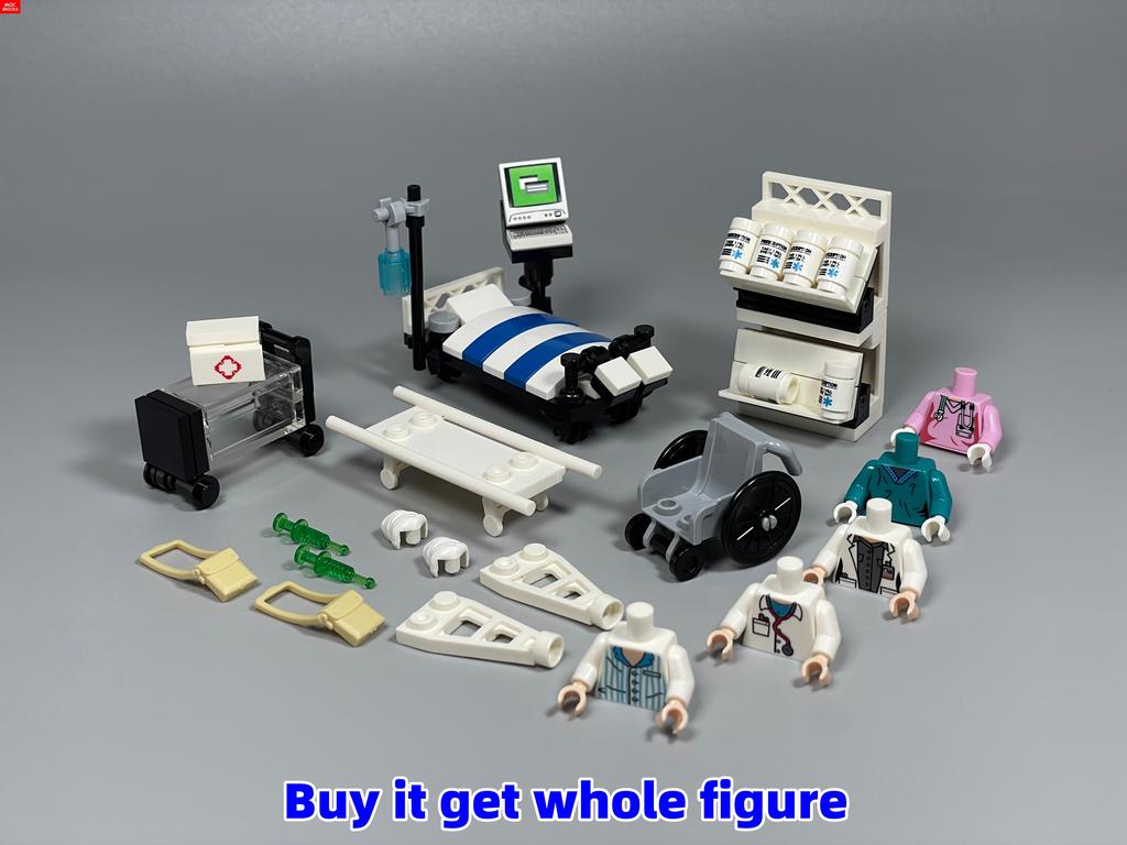Non-Toxic Moc Bricks Operating Table Doctor Injection Syringe Hospital Emergency Medical Aid Scene Building Blocks Kids Mini Toys