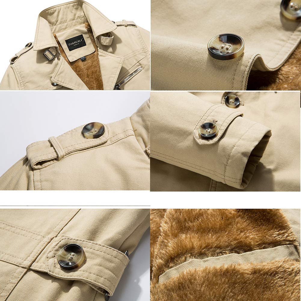 Hisitosa Long Sleeve Trench Business Coat Men's Coat, Button-Down, Cotton, Spring, Autumn, Winter, Stylish, Simple, Casual, (XXX-Large, Beige,