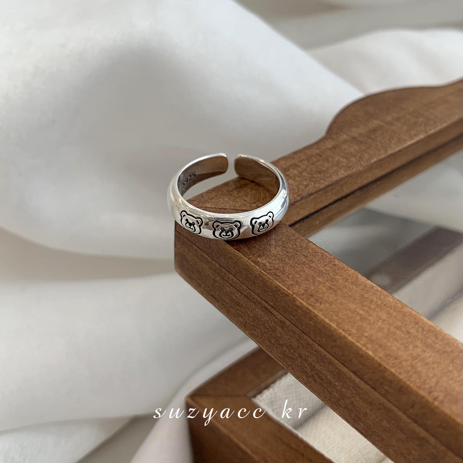 S925 Sterling Silver Three Bears Ring for Women - Retro, Stylish, Adjustable Open Finger Design Adjustable Open