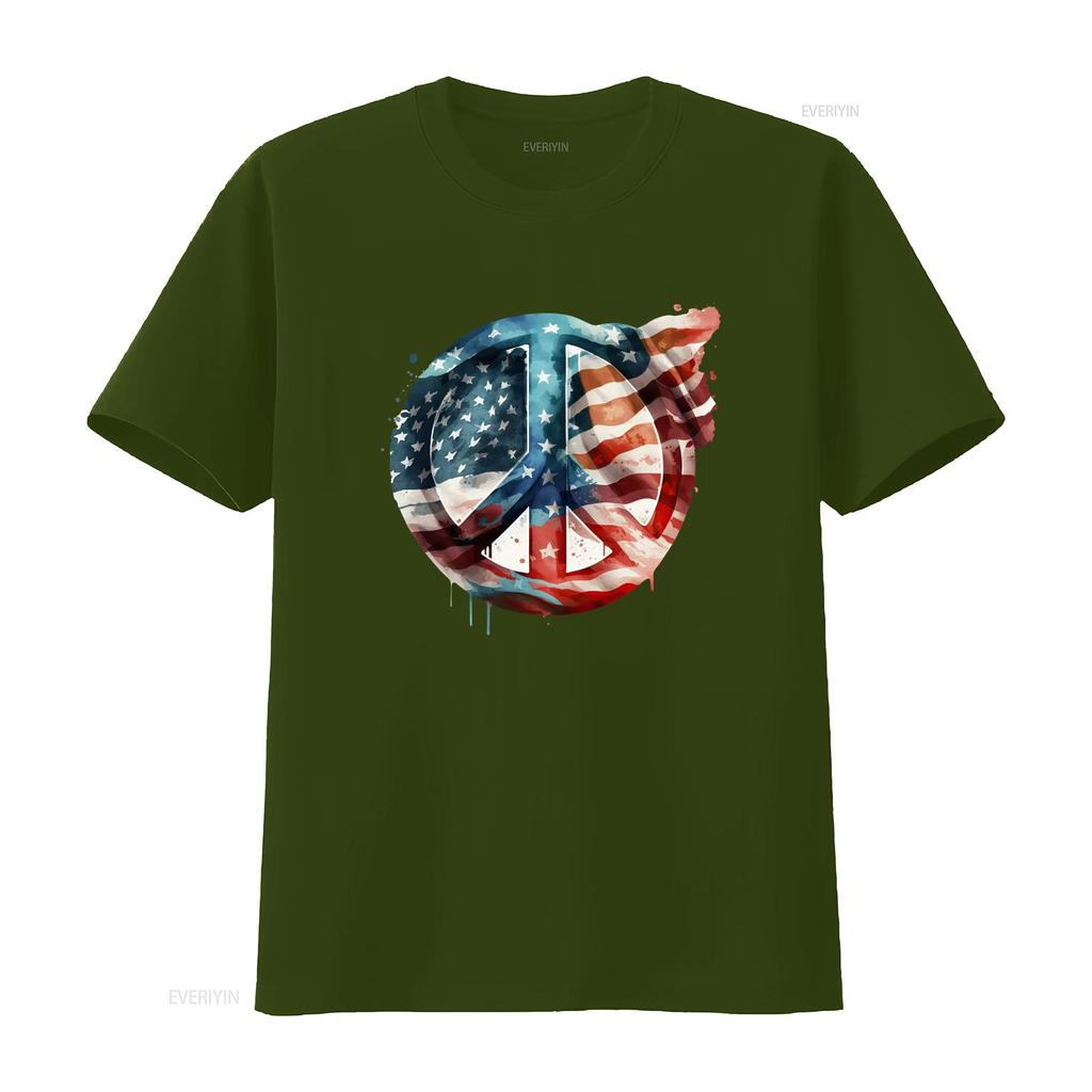 Memorial Day T Shirt With Peace Symbol And American Flag Patriotic Design For Veterans Land Of The Free Vintage