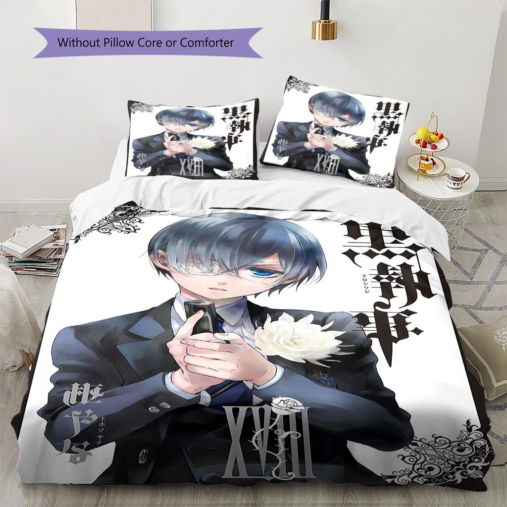 Black Butler Pattern Bedding,Quilt Set Quilt Cover Pillowcase Home Birthday Gift (1 * Duvet Cover + 2 * Pillowcase, Without Core)