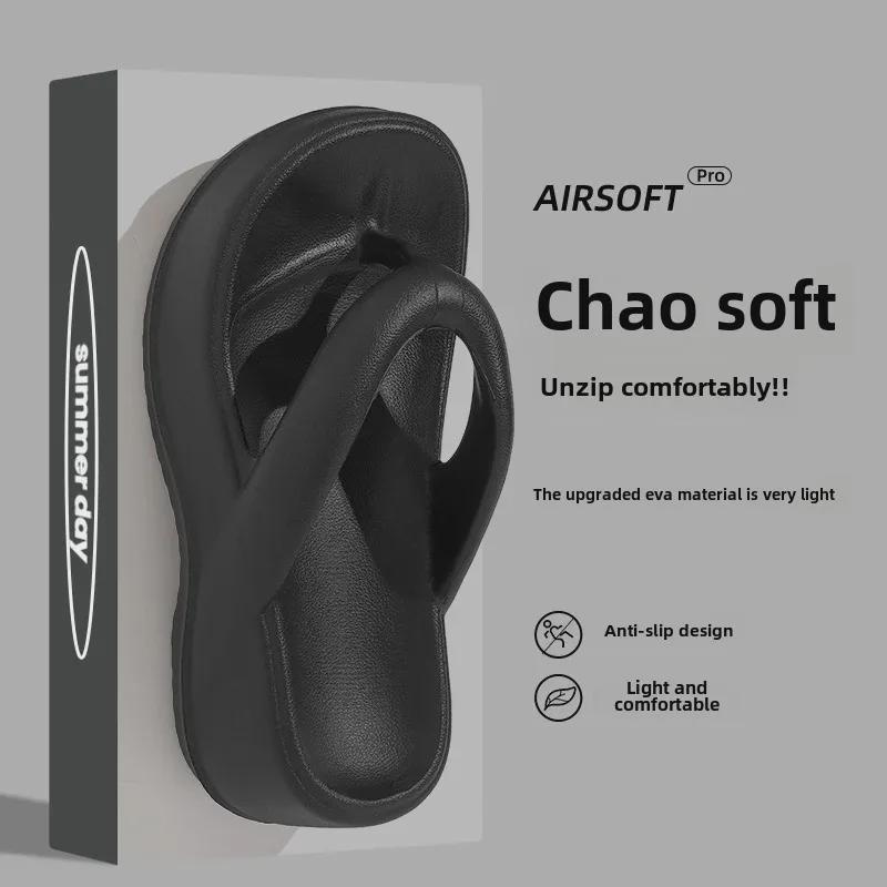 Fashionable Women's Thick-Soled Flip-Flops for Summer, Non-Slip Beach & Home Bath Wear, Suitable for Couples