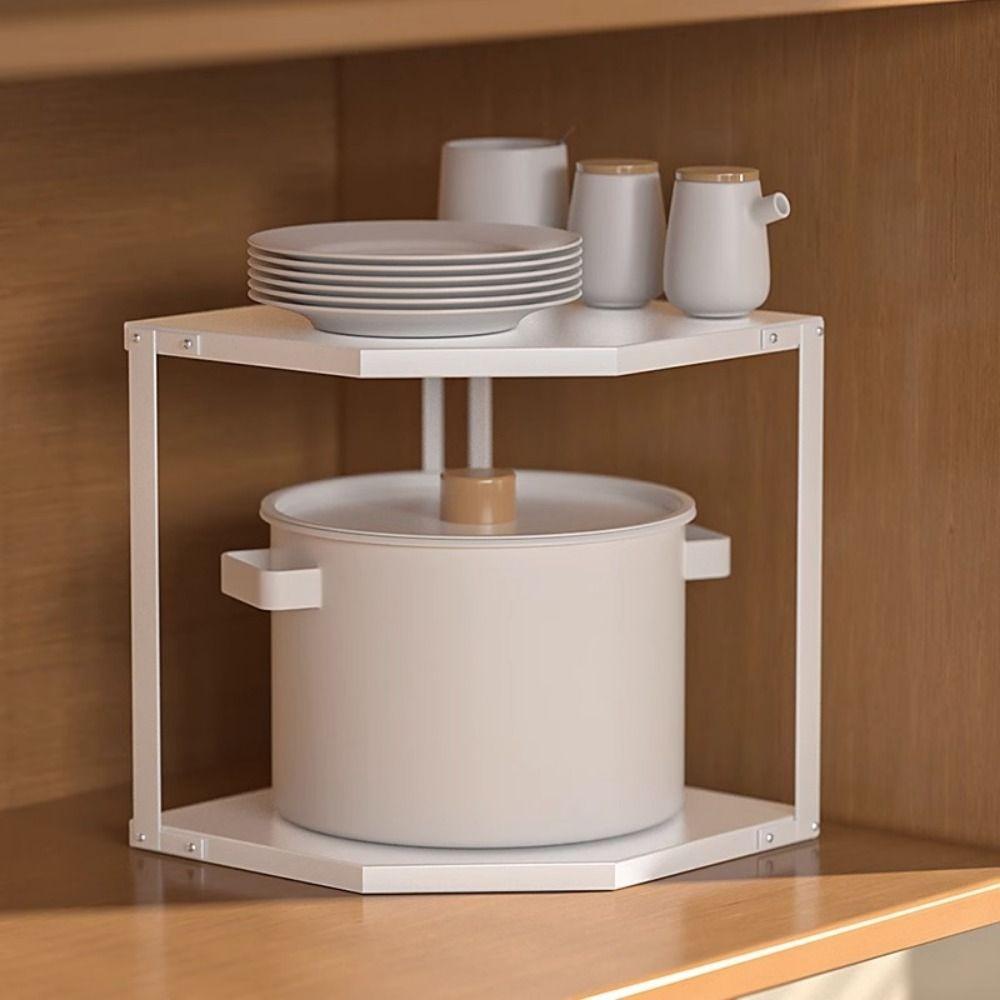 Space Saving Corner Pot Storage Rack 2/3 Tier Cabinet Pot Lid Holder  Bathroom