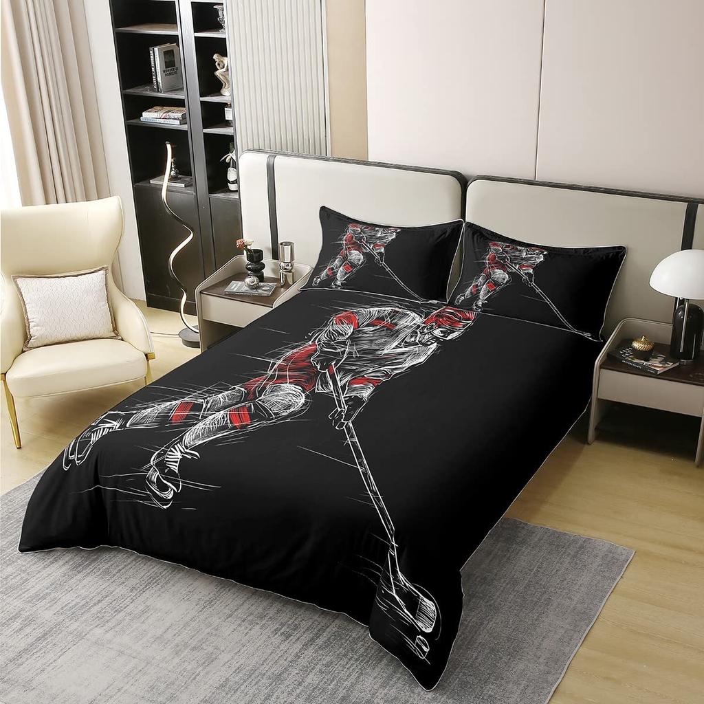 Zestaw poszewek na kołdrę Hokej na lodzie Sporty zimowe Hokej na lodzie Miękka mikrofibra Pościel z poszewką na poduszkę Dla chłopców, dziewcząt, dorosłych Poszewki na kołdrę