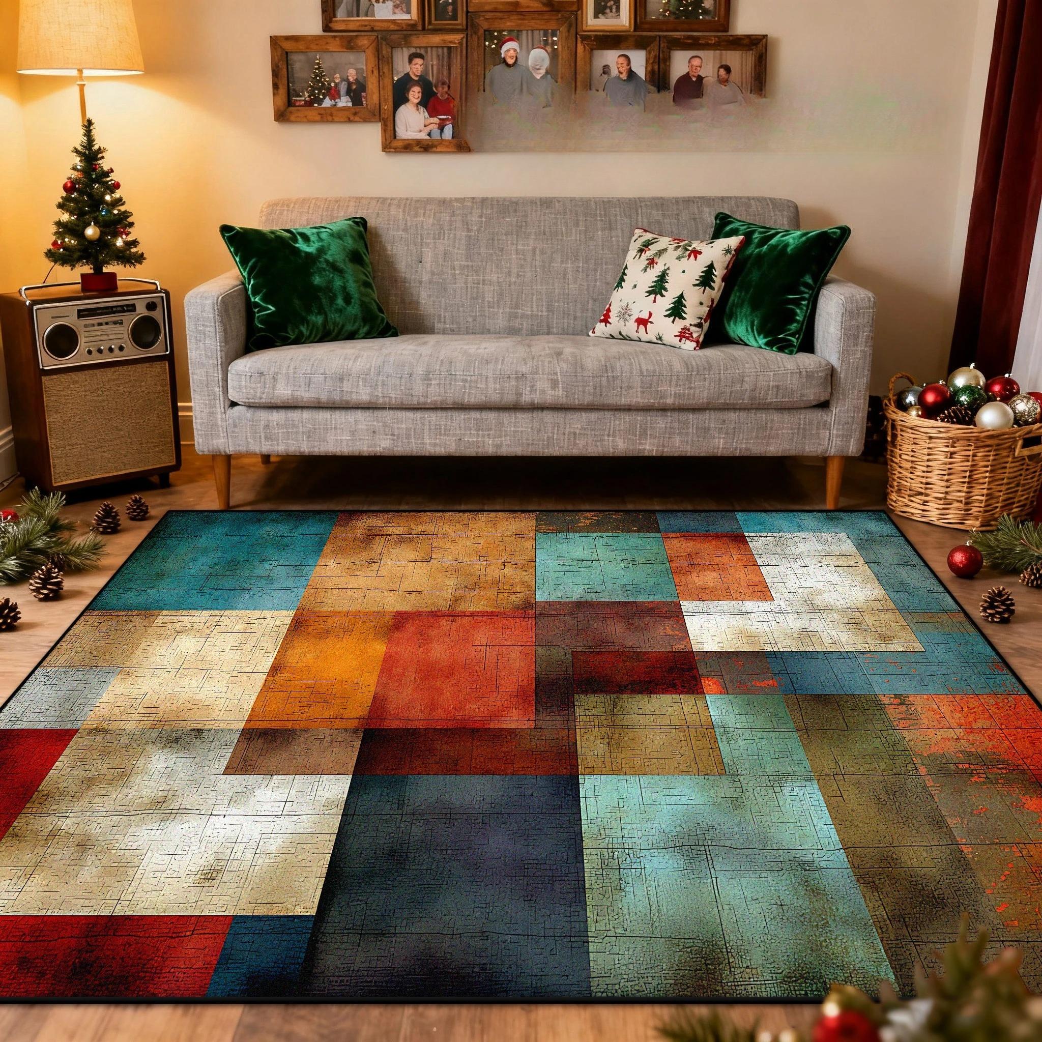 

Vintage Abstract Block Door Mat & Rug Non-Slip Carpet for Living Room Bedroom Children s Room Washable Alfombra Home Rugs Gift 50X80CM