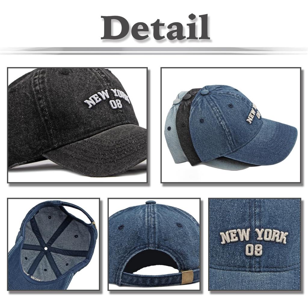 Vintage English CZ129 [White Fang] Hat, Cap, Brim, Cool, Letters, Casual, Denim, Men's, Women's, (Light Blue)