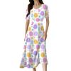 Ladies Casual Fashion Gradient Print V-Neck Short Sleeve Waist Long Swing Dress