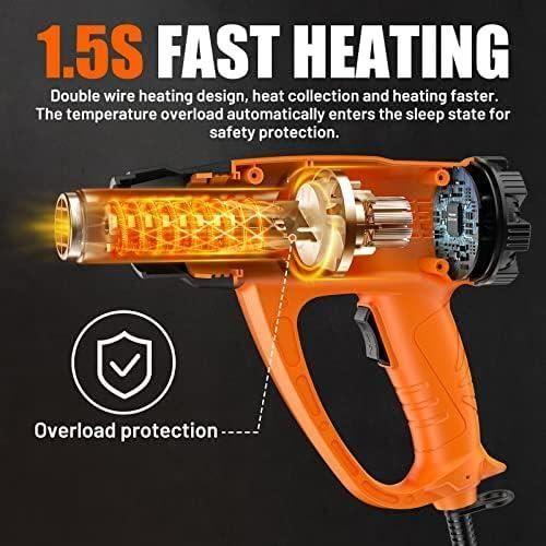 SEEKONE 2000W Professional Heat Gun - Adjustable Temperature - Air Flow - Overload Protection