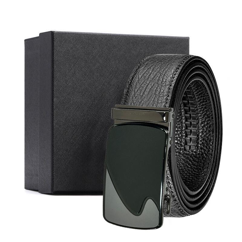 en's first layer cowhide water ripple automatic buckle belt business versatile gift box belt