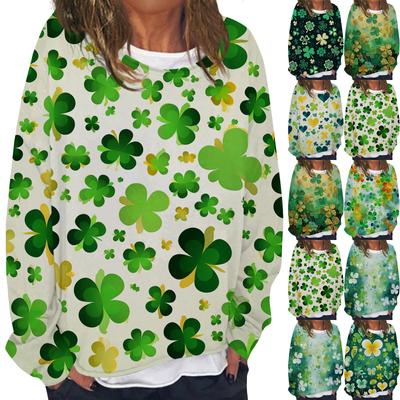 Damen Casual Mode Langarm Faux Denim Bedrucktes Hals-Sweatshirt-Top