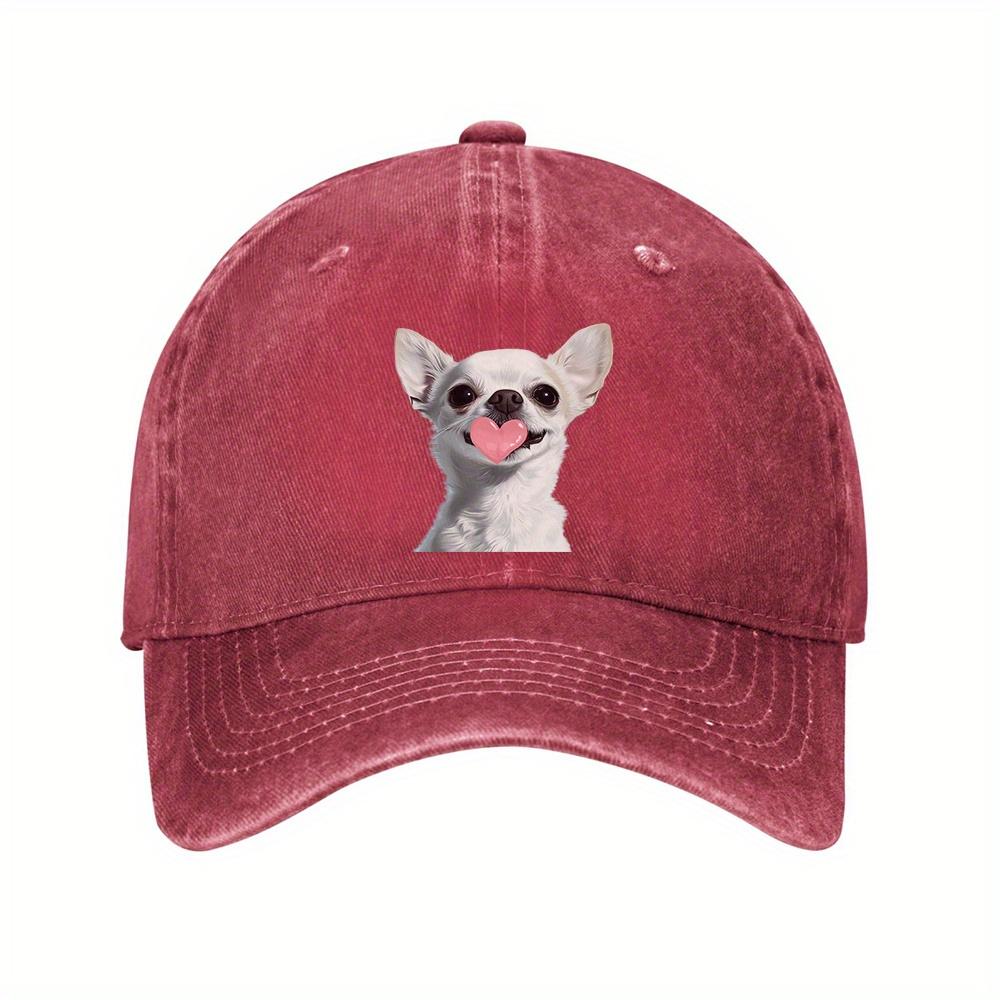 Love Heart Valentine Chihuahua Heart Tongue Print Baseball Cap Unisex Casual Adjustable Denim Style Hat One Size
