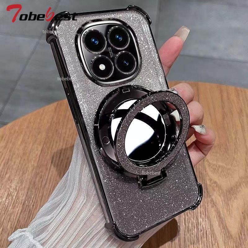 

Блискучий протиударний силіконовий чохол для Xiaomi Redmi 15C 15 4G 5G Дзеркало Магнітний тримач Підставка М яка накладка Redmi 15C чорний