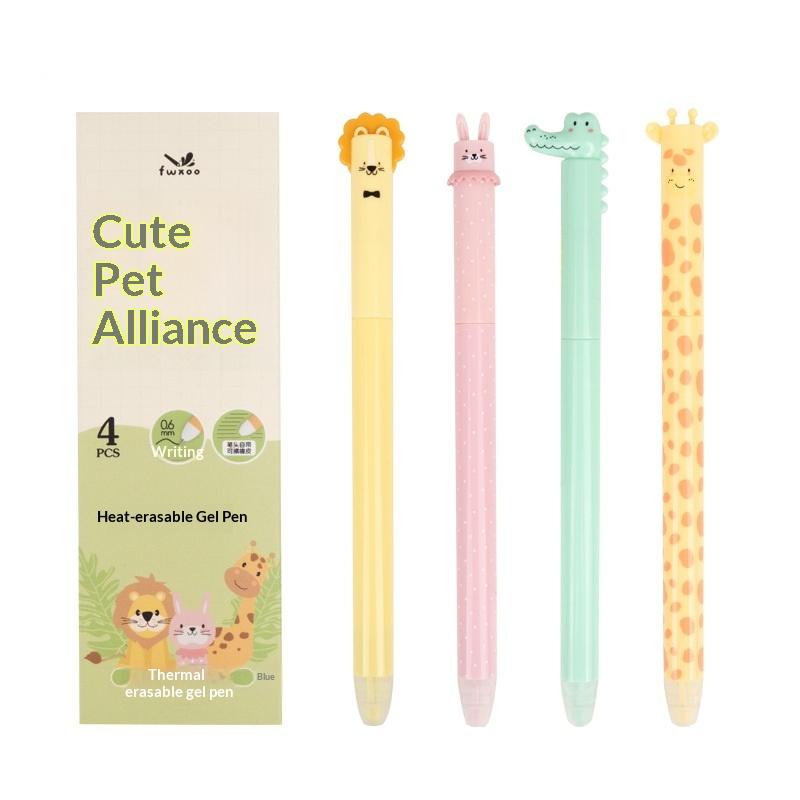 4Pcs 0.5Mm Blue Ink Rotating Gel Pens Cute Cartoon Animal Erasable Pens For Kids School Student Writing Stationery A2