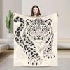 Snow Leopard Fleece Throw Blanket, Wild Cat Spotted Room Decor, Leopard Lover Gift