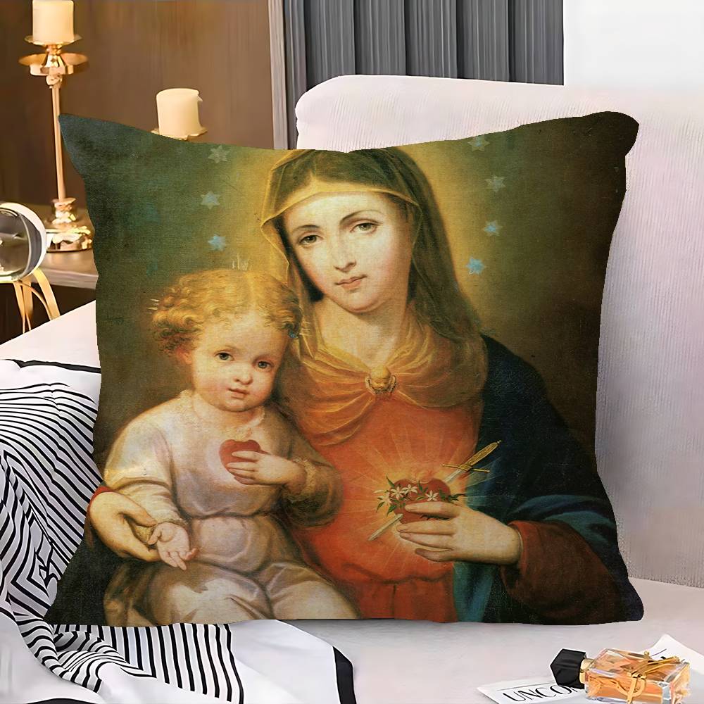 Virgin Mary Christian Pillowcase Toon Gift Cushion Cover Bedroom Home Sofa Chair Seat Decor Pillow Case