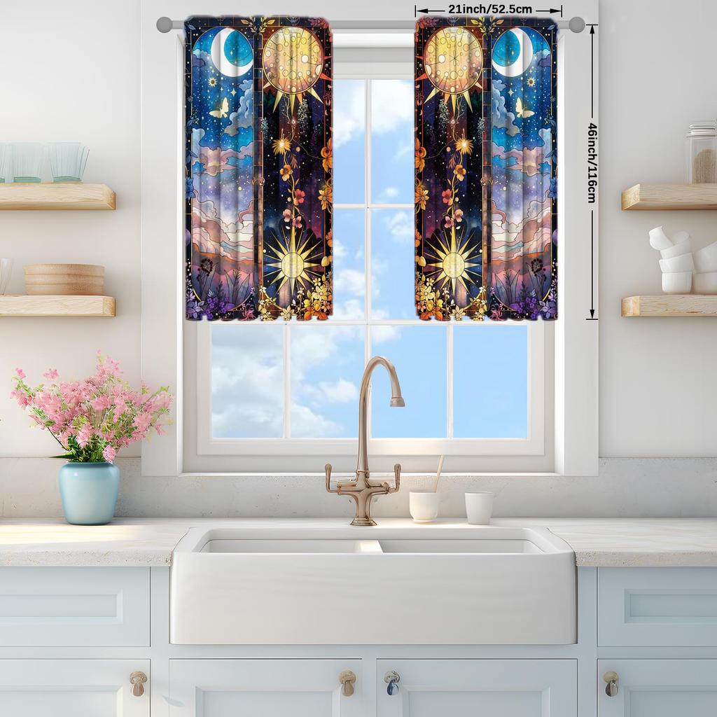2 Panels Creative Illustration Starry Sky Curtains   Versatile Design Suitable for Any Style   Creating a Peaceful Living Space