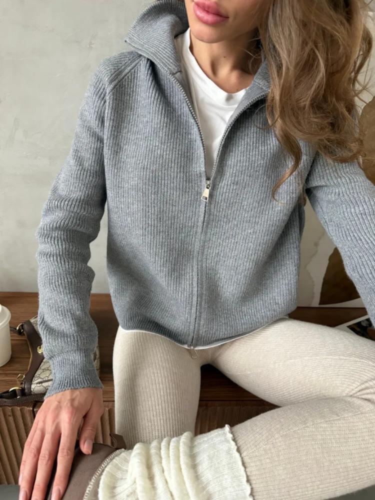 Knit Cardigan Double Zipper Women Sweater Long Sleeve Casual Drawstring Coat 2026 Autumn Winter Loose Fit Solid Color Jackets