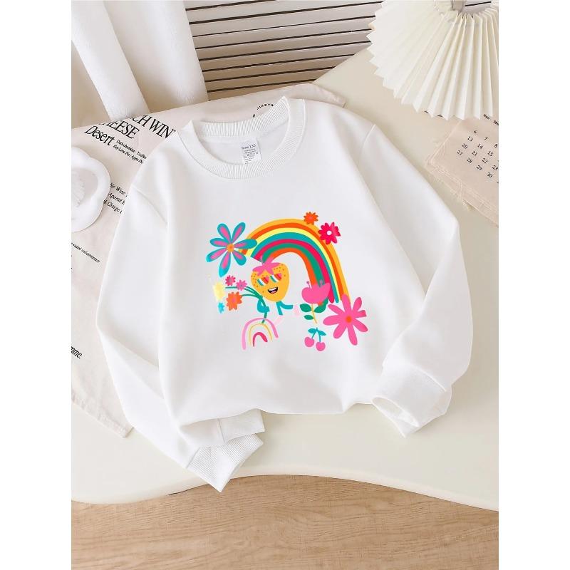 European sizes Crewneck Sweatshirt for Kids Featuring Vibrant Rainbow Strawberry Flowers, Sportswear And Casual Attire 110 белый