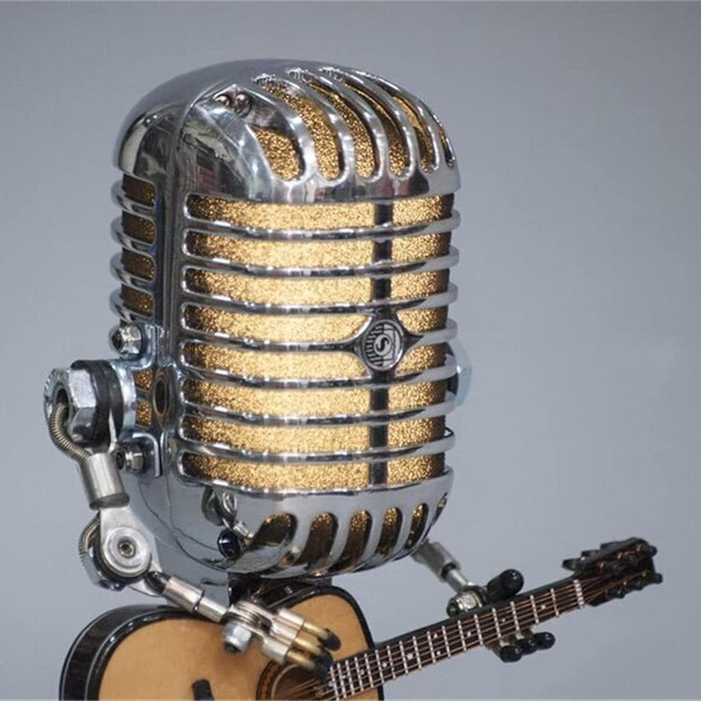 Microphone Robot Lamp Statue Industrial Table Lamp, Retro Steam Punk Robot Lamp Decor Night Light Creative Fun Desk Lamp for Home Office Desk