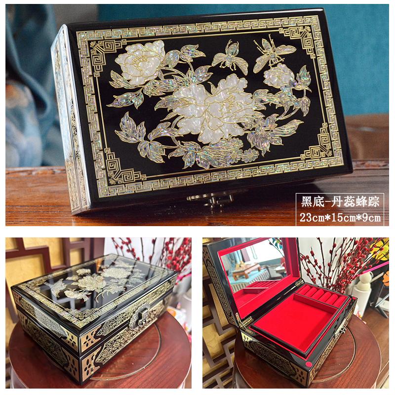 Vintage Filigree Jewelry Box with Copper Wire Inlaid Shells High Gloss Piano Lacquer Pingyao Polished Lacquerware