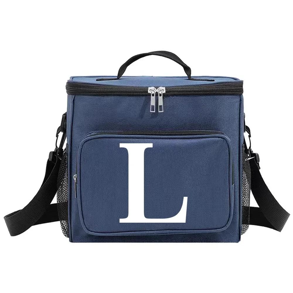 Insulated Lunch Bags Thermal Organizer Handbag Cooler Box for Student Portable Waterproof Camping Storage Boxes White Pattern