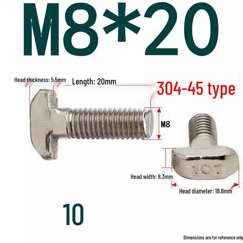 304 Stainless Steel T-Slot T-Head Bolt for Aluminum Profiles (20/30/40/45)