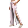 Women Striped Side Hook and Loop Closure Easy Open Post Surgery Recovery Pants Elastic Waistband Long Length Medical Care Trousers