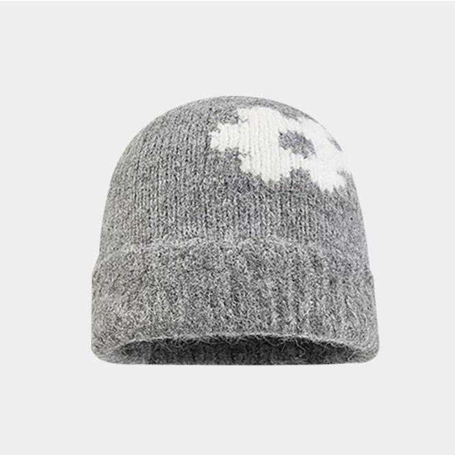 

Милая вязаная шерстяная шапка с цветком, осенне-зимняя шапка, женская шапка с защитой ушей, теплая ветрозащитная шапка One Size