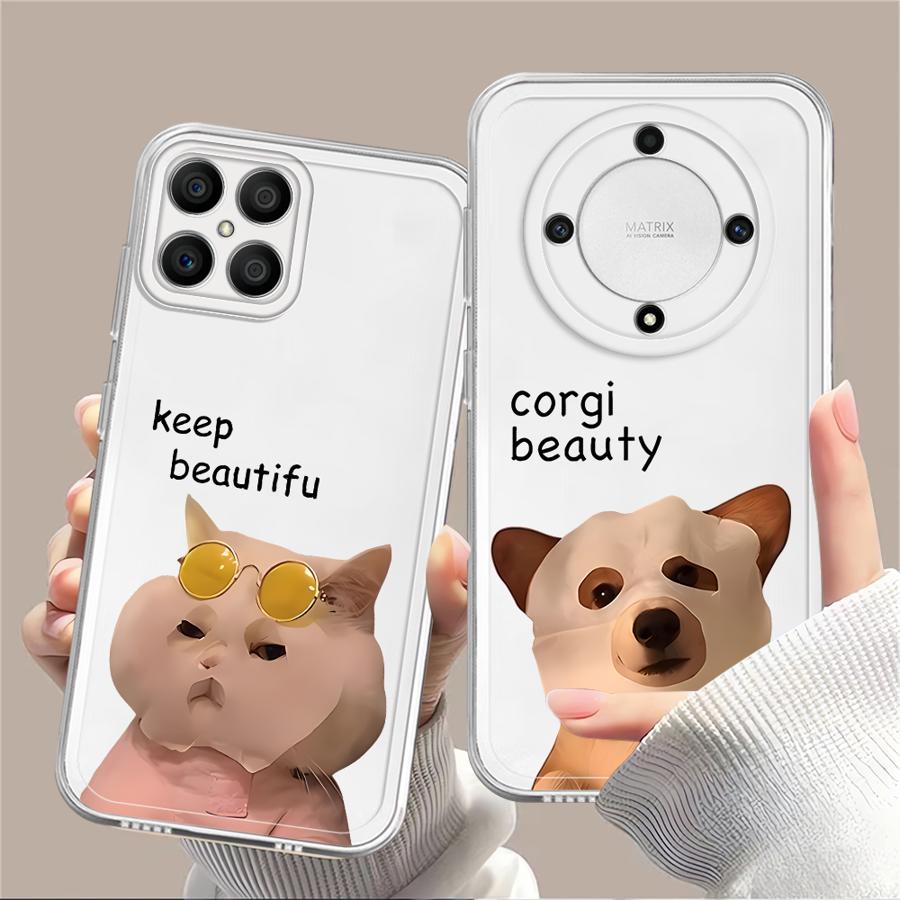 Soft Phone Cover Case for Honor X8 X9b X8a X8b X7b X9a 90 Lite Funny Cat Dog Pattern