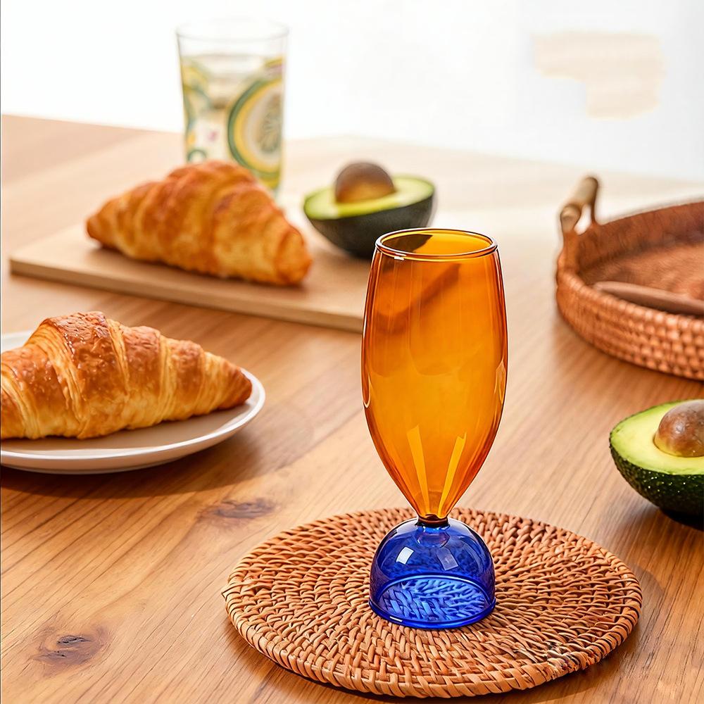 Color Blocking Colored Glass Cup ins wind resistant high-temperature household water cup dessert cup milk tea cup coffee cup