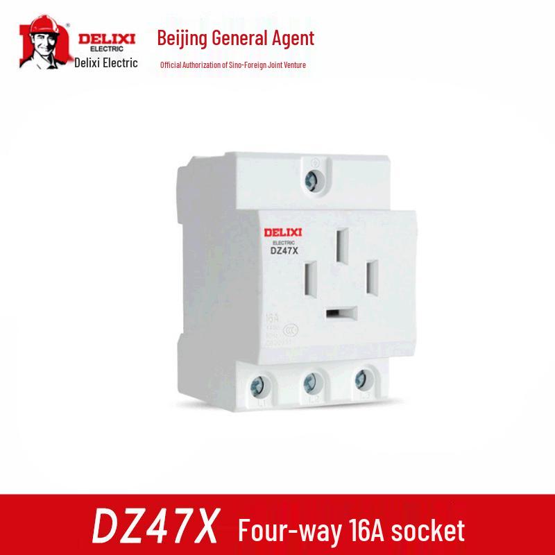 DELIXI 16A DIN Rail Socket, Four-Hole DZ47X 416, New AC30 Modular Socket, National Standard.